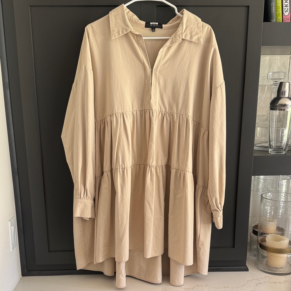 En Saison Beige Long-Sleeve Mini Dress